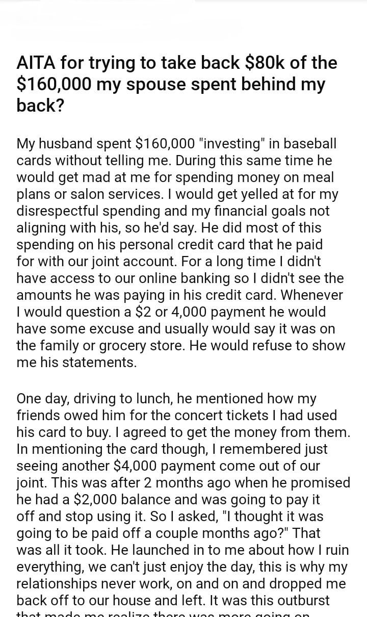 AITA for trying to take back my spouse spent behind my back? – DJOTD.com