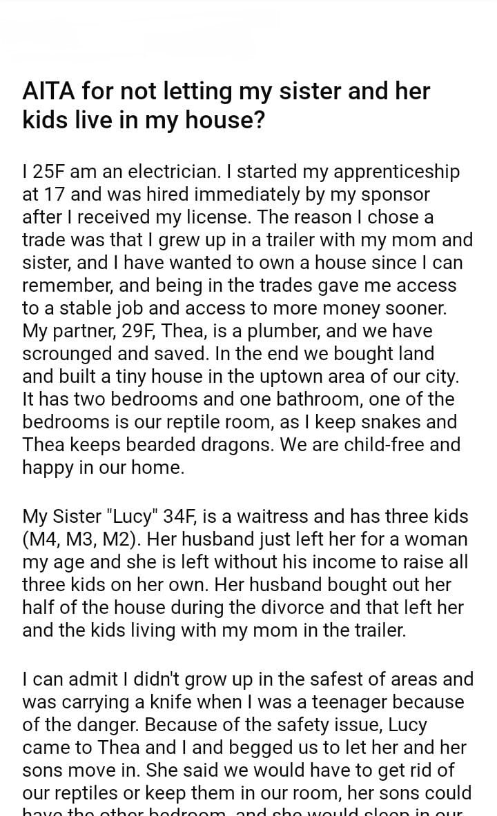 AITA for not letting my sister and her kids live in my house? - DJOTD.com