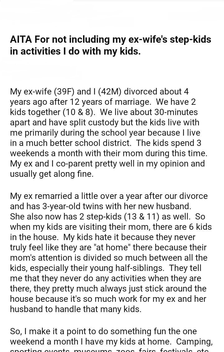 AITA For not including my ex-wife's step-kids - DJOTD.com