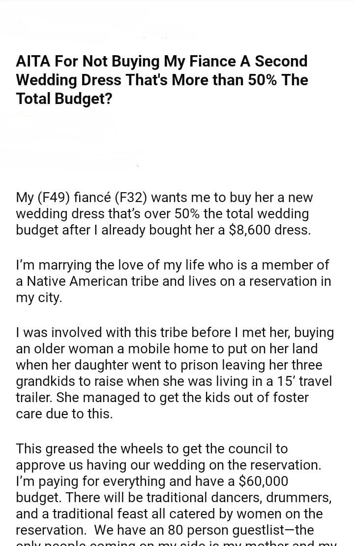 AITA For Not Buying My Fiance A Second Wedding Dress – DJOTD.com