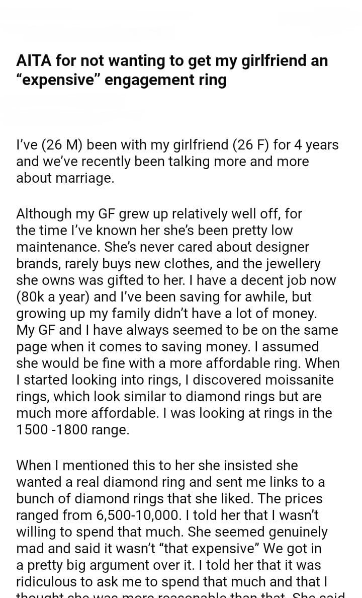AITA for not wanting to get my girlfriend an engagement ring - DJOTD.com