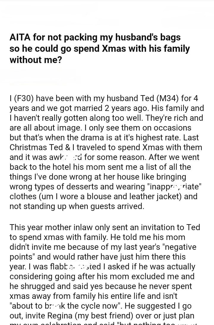 AITA for not packing my husband's bag - DJOTD.com