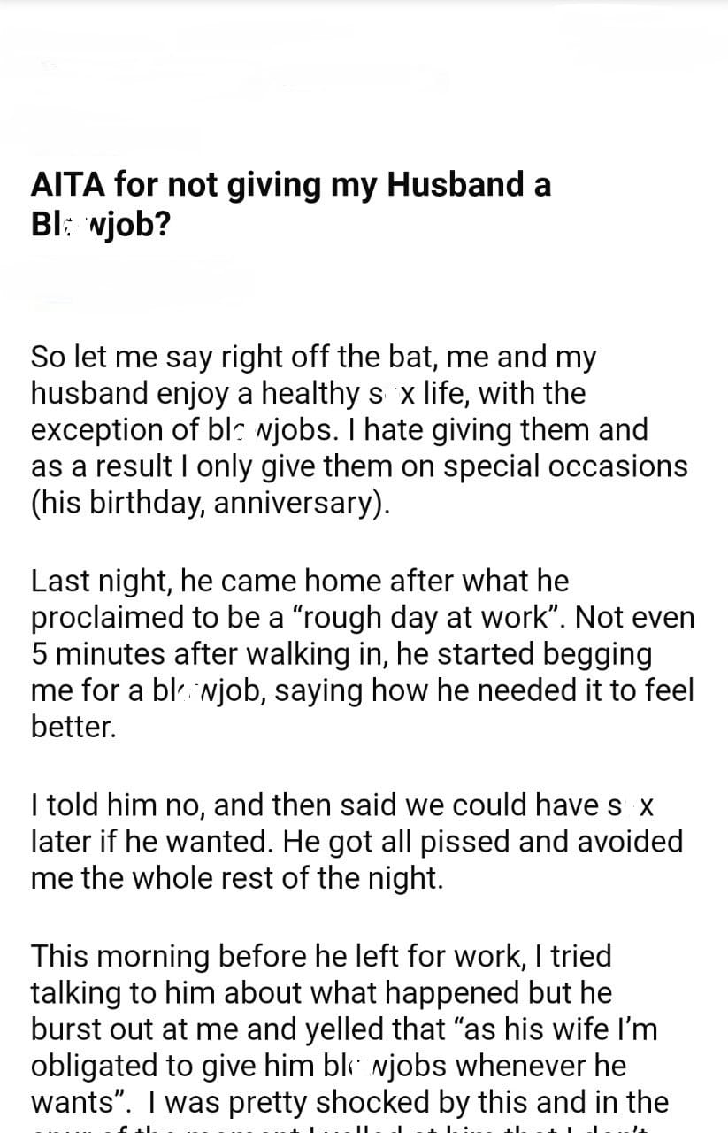 AITA for not giving my Husband - DJOTD.com